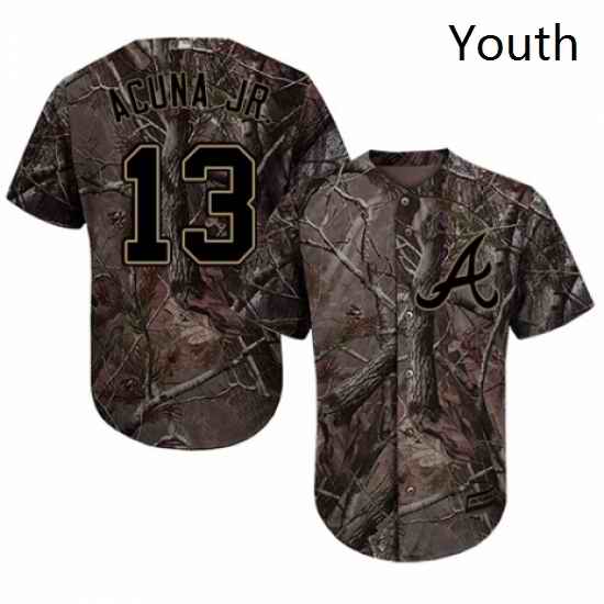 Youth Majestic Atlanta Braves 13 Ronald Acuna Jr Authentic Camo Realtree Collection Flex Base MLB Jersey